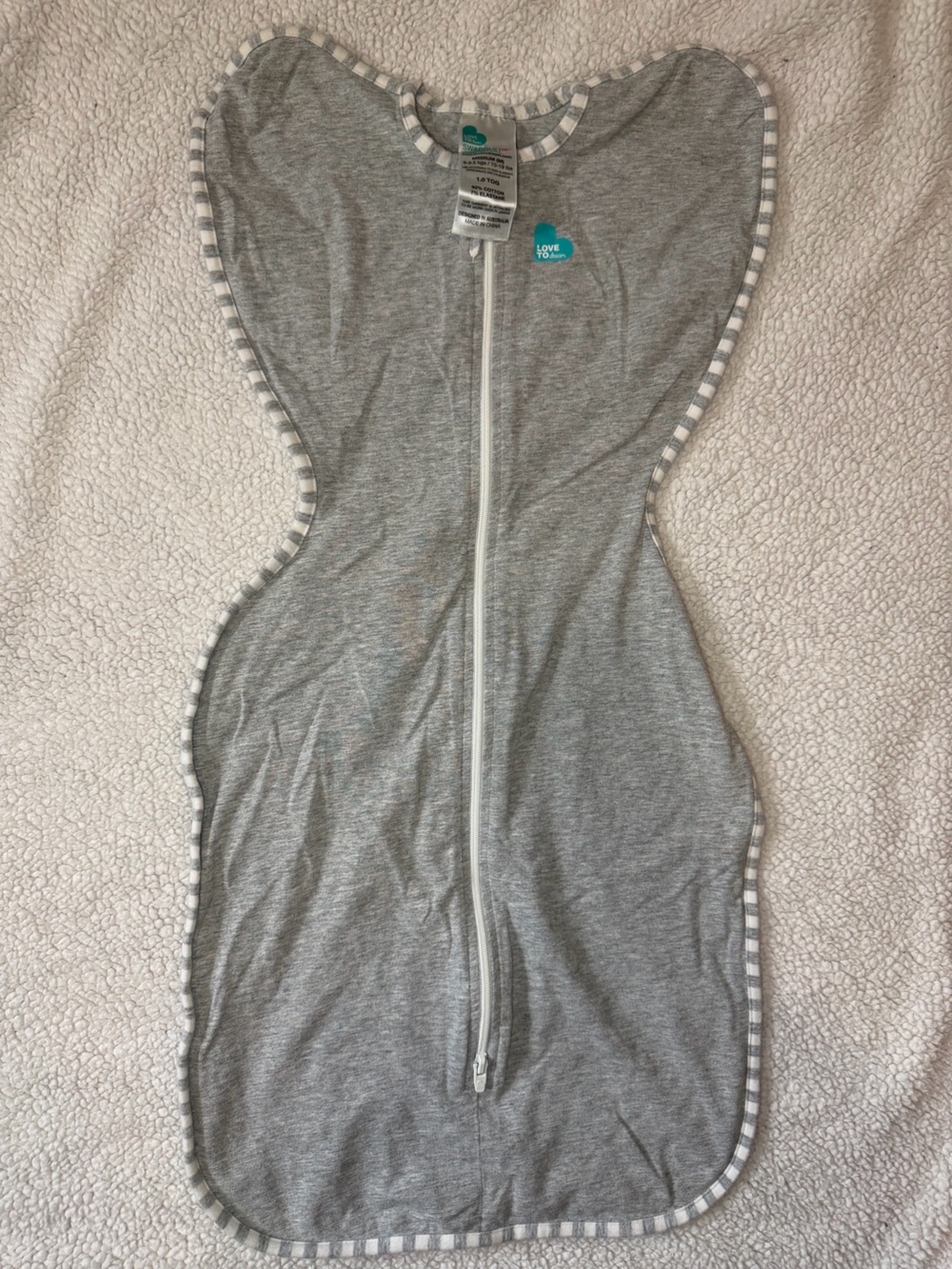Love to dream Heather Gray Zip Swaddle Sack with Stripe Trim